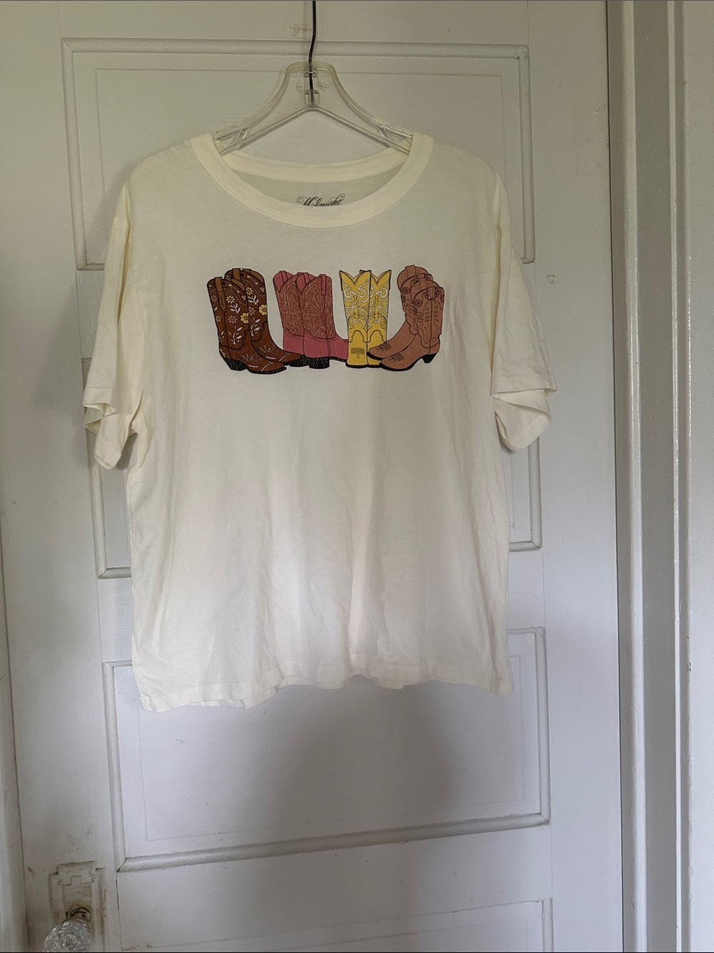Midnight Rider White Tee with cowboy boots